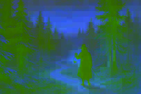 Cottager Ivan walks into the frost-kissed forest under lantern light