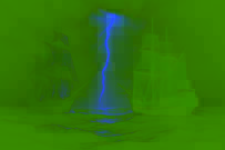 A merchant ship pursued by the spectral phantom ship in stormy seas at night