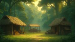 A girl in a rainforest clearing studies mysterious backward footprints left by a forest guardian