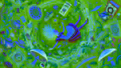 Alice falling down a rabbit hole surrounded by floating objects like books, teacups, and clocks in a swirling tunnel.