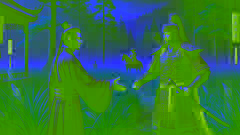  Song Jiang extends his hand to welcome Lin Chong to the brotherhood in the misty marshlands of Liangshan.
