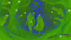 Erik and Astrid cautiously walk through the corrupted Black Forest, with glowing red eyes watching from the shadows.