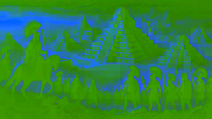 Las ruinas de Tenochtitlán humean tras la conquista española, mientras los conquistadores se erigen victoriosos y los mexicas lloran su pérdida.