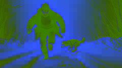 Der Mann, der im Schnee stolpert, erschöpft, während er versucht zu rennen, mit dem Husky, der zögernd hinter ihm bleibt.