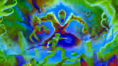 The Artifact of Power: Liam battling the final guardian spirit to obtain the magical amulet. The scene is vibrant with detailed textures, showing the intense battle and the glowing amulet.