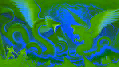 Epic battle between the sea serpent Cai-Cai Vilú and the mountain serpent Tren Tren Vilú with stormy skies.
