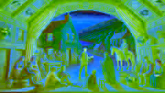 Conclusion Image: Liam returning to his village in Killarney, sharing his stories with the villagers. The scene is vibrant with detailed textures, showing a warm, welcoming atmosphere in the picturesque village.