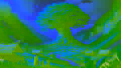 A glowing tree in a lush valley surrounded by villagers, symbolizing the restored balance and hope after Borzandar’s sacrifice.