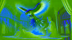 El Simurgh desciende del cielo para ayudar a Zal y Rudabeh durante el difícil nacimiento de su hijo, Rostam.
