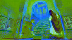 Aisha y Tariq descubren una escalera oculta que desciende hacia la oscuridad en el Patio de los Leones.