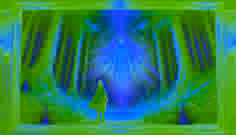 Ema stands proudly in a glowing forest clearing, receiving the restored pendant from the radiant spirit of Liera.