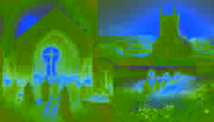 Villagers walking in procession around the lit church cross at dawn