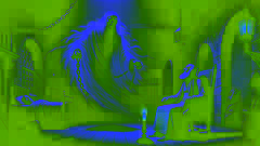 El fantasma de Marley, encadenado, se presenta ante Scrooge en su oscura habitación.