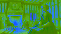 The older girl recounts her origins to curious villagers by the fireplace in a warmly lit medieval room.