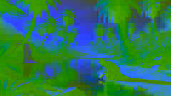 Dariush kneels at a tranquil desert oasis, drinking water as an old man watches from the shadows.