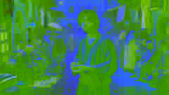 Santiago stands disheartened in a busy Tangier marketplace after being robbed, holding a small pouch.