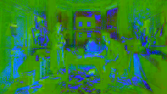 Dos figuras acurrucadas en un pequeño departamento, revisando documentos a la luz de la lámpara.