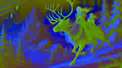 Gerda e a menina ladra montam um rena e seguem em direção ao palácio da Rainha da Neve, guiadas pelas luzes do norte.