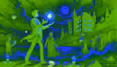 Dr. Victor Armand throws the cursed ruby into the churning waters of Lake Geneva as Isabelle watches in suspense at midnight.