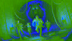 El Dr. Samir y su equipo huyen por un túnel que se desploma, mientras el Guardián los persigue, con Layla aferrada a un artefacto brillante.
