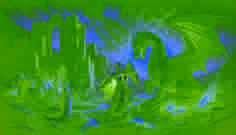 El sir George clavando su espada en el corazón de un dragón caído en una caverna iluminada por antorchas.