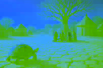Un suelo árido y quebrado en un pueblo, y una tortuga solitaria acercándose a un llanto de lluvia lleno de tristeza.