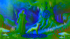Sylvan and Reynard in a vibrant forest clearing with a majestic oak tree