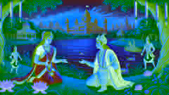 El rey Shantanu se encuentra con Satyavati junto al río.