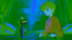Hiroshi declara con confianza el verdadero nombre del Kappa, sorprendiendo a la criatura junto a la orilla del río.