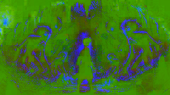 Amir se encuentra en una cueva oscura, rodeado de criaturas que brillan, enfrentándolas con determinación.