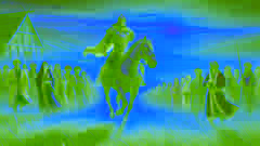 Alpamys on Bai Shubar, riding through the steppe as villagers watch with hope during sunrise.