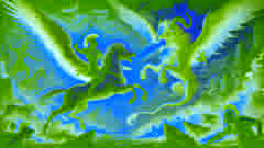  Bellerophon battles the Chimera from atop Pegasus, with flames and embers lighting the sky.