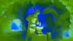 A blacksmith forging a glowing blade in a mystical cave, with a dragon watching over him.