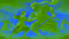 Rostam and Sohrab in a fierce battle on a dusty battlefield, unaware of their kinship.