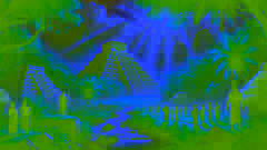 The Temple of Kukulkan surrounded by lush jungle and grateful villagers after a rainstorm.