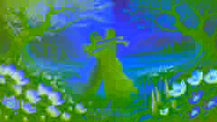 Perséfone y Deméter se reúnen alegremente en un campo floreciente, simbolizando el regreso de la primavera y la vida al mundo.