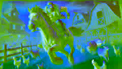 Brom Bones, un hombre robusto con una sonrisa traviesa, montando su caballo.