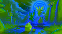Izanagi effectue un rituel de purification au bord de la rivière, et de l'eau émergent trois divinités : Amaterasu, Tsukuyomi et Susanoo.