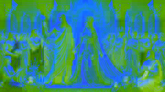 Zeus and Hera are wed amidst a celebration with other gods, surrounded by flowers and the golden palace of Olympus.