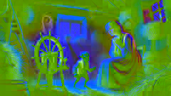 La hija de Miller está en una habitación tenuemente iluminada, llena de paja y una rueca. Ella llora mientras aparece un extraño hombrecito.