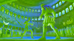 Melankomas se enfrenta a su oponente en el Coliseo Romano.