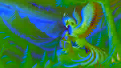El joven Zal está bajo la protección del Simurgh en la cima de una nebulosa montaña persa.