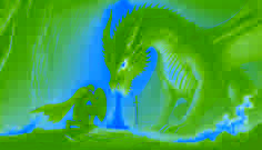 Einar se arrodilla ante el imponente dragón en una cueva iluminada por una luz dorada, bajando su escudo mientras el dragón detiene su aliento llameante.