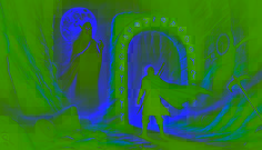 Einar se encuentra ante un resplandeciente arco de piedra cubierto de runas, observando con asombro a un alto elfo que sostiene una flauta de obsidiana a la luz de la luna.