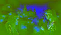 A young woman listening intently to an elder under a dim lantern-lit village setting.