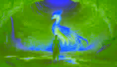 Elara stands inside a volcanic crater on Petit Piton, facing the glowing Phoenix Bird as steam rises from the scorched earth.
