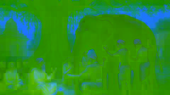 Anciano del pueblo guiando a seis hombres ciegos para que, juntos, puedan sentir toda la figura del elefante bajo un árbol de higuera.