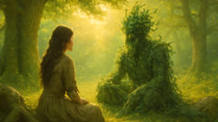 Elin meets the Green Man in a mossy oak clearing deep in the English woods.
