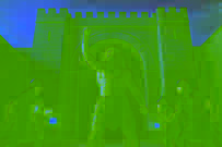 Enkidu enfrentándose a los guardias de la ciudad en las puertas de Uruk.