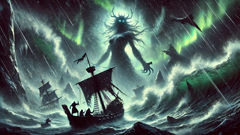 Ilmarinen e seus companheiros perdem o Sampo no mar durante uma tempestade, enquanto Louhi os persegue sob céus iluminados pela aurora.